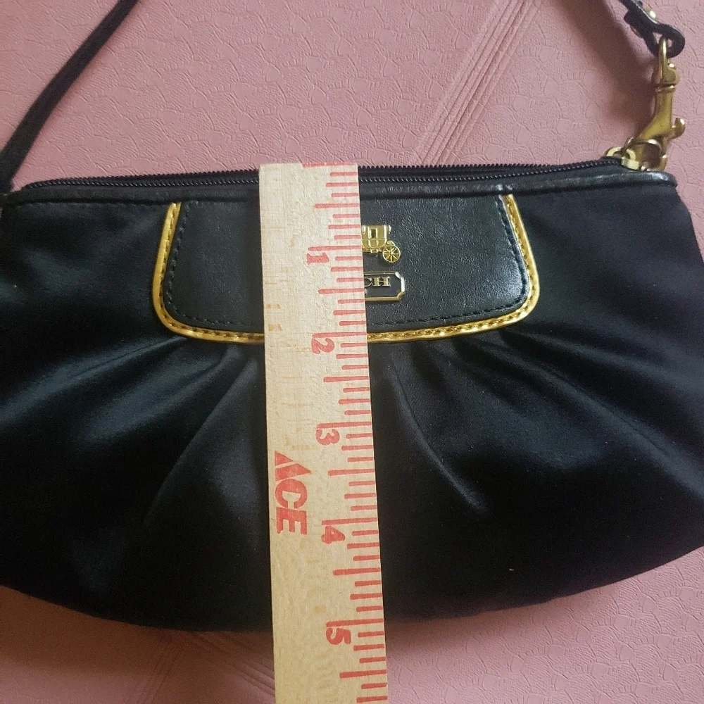 Coach Y2K Large Black Amanda Satin Wristlet Clutch - Horse and Carriage Logo